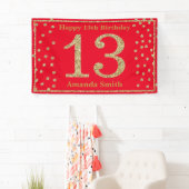 Happy 13th Birthday Banner Red en Gold Glitter (Insitu)
