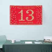 Happy 13th Birthday Banner Red en Gold Glitter (Beurs)