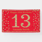 Happy 13th Birthday Banner Red en Gold Glitter (Horizontaal)