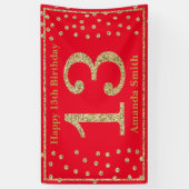 Happy 13th Birthday Banner Red en Gold Glitter (Verticaal)