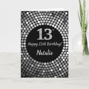 Happy 13th Birthday Black and Silver Glitter Card Kaart