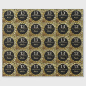 Happy 13th Birthday Black en Gold Glitter Cadeaupapier (Vlak)