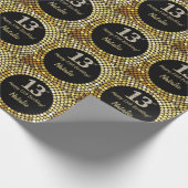 Happy 13th Birthday Black en Gold Glitter Cadeaupapier (Hoek)