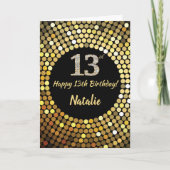 Happy 13th Birthday Black en Gold Glitter Card Kaart (Voorkant)