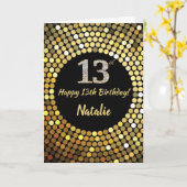 Happy 13th Birthday Black en Gold Glitter Card Kaart (Gele Bloem)
