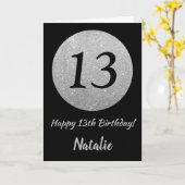 Happy 13th Birthday Black en Silver Glitter Card Kaart (Gele Bloem)