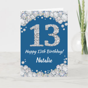 Happy 13th Birthday Blue en Silver Glitter Card Kaart