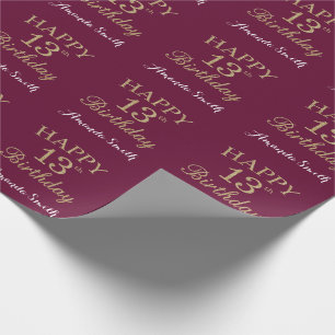 Happy 13th Birthday Gold Glitter en Bourgogne Red Cadeaupapier