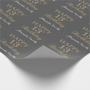 Happy 13th Birthday Gold Glitter en Grey Cadeaupapier