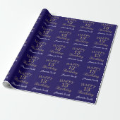 Happy 13th Birthday Gold Glitter en Navy Blue Cadeaupapier (Uitgerold)