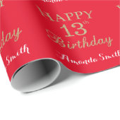 Happy 13th Birthday Gold Glitter en Red Cadeaupapier (Rol Hoek)