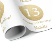Happy 13th Birthday Gold Glitter en White Cadeaupapier (Rol Hoek)