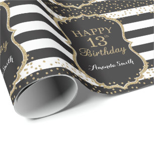 Happy 13th Birthday Gold Glitter Wrapping Paper Cadeaupapier