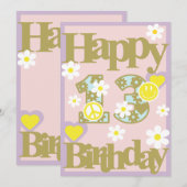Happy 13th Birthday – Meisjes Kaart met bloemen (Voorkant / Achterkant)