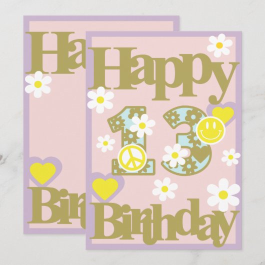 Happy 13th Birthday – Meisjes Kaart met bloemen (Voorkant / Achterkant)