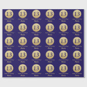 Happy 13th Birthday Navy Blue en Gold Glitter Cadeaupapier (Vlak)