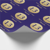 Happy 13th Birthday Navy Blue en Gold Glitter Cadeaupapier (Hoek)