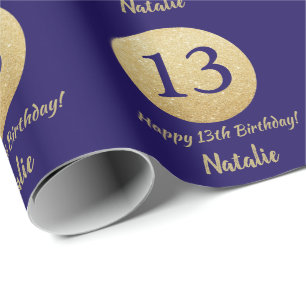 Happy 13th Birthday Navy Blue en Gold Glitter Cadeaupapier