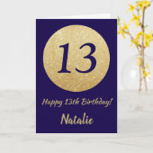 Happy 13th Birthday Navy Blue en Gold Glitter Kaart (Gele Bloem)