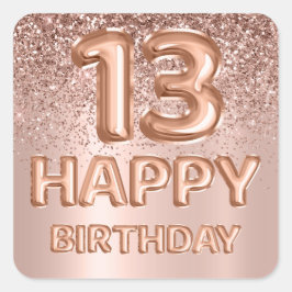 Happy 13th Birthday Roos Gold Glitter Balloon Vierkante Sticker