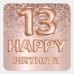Happy 13th Birthday Roos Gold Glitter Balloon Vierkante Sticker