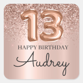 Happy 13th Birthday Roos Gold Glitter Monogram Vierkante Sticker