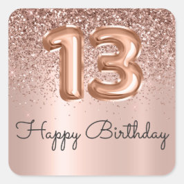 Happy 13th Birthday Roos Gold Glitter Monogram Vierkante Sticker
