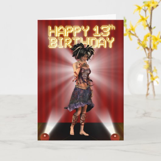 Happy 13th Birthday Tiener ster deva op het podium Kaart (Gele Bloem)