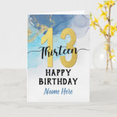 Happy 13th Birthday Waterverf Blue & Gold Boy Kaart (Gele Bloem)