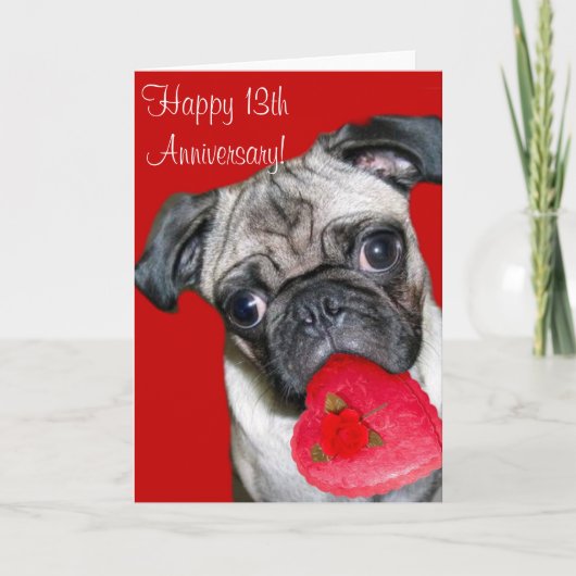 Happy 13th Jubileum pug wenskaart Kaart (Voorkant)