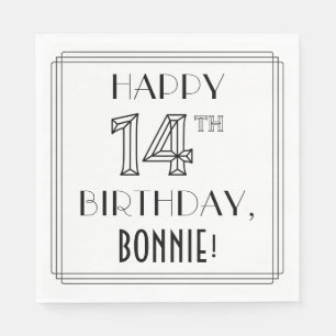 HAPPY 14th BIRTHDAY; Art Deco Style; aangepaste na Servet