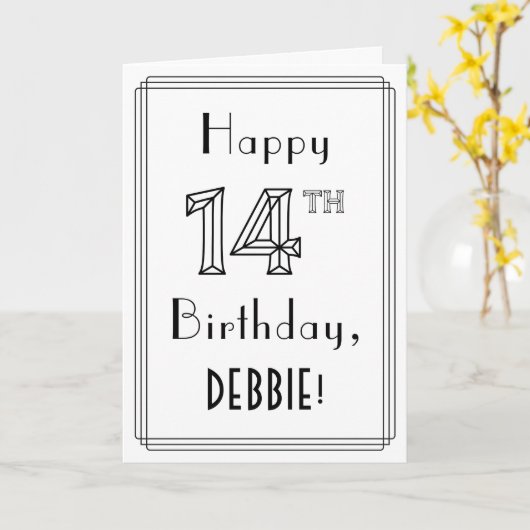 Happy 14th Birthday, Art Deco Style met aangepaste Kaart (Gele Bloem)