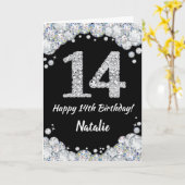 Happy 14th Birthday Black en Silver Glitter Card Kaart (Gele Bloem)