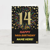 Happy 14th Birthday Black & Gold Rainbow Fireworks Kaart (Voorkant)