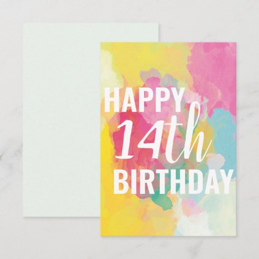 Happy 14th Birthday Kaart ("Gradients Waterverf") (Voorkant / Achterkant)