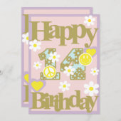 Happy 14th Birthday – Meisjes Kaart met bloemen (Voorkant / Achterkant)