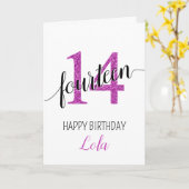 Happy 14th Birthday Pink Glitter girly Kaart (Gele Bloem)