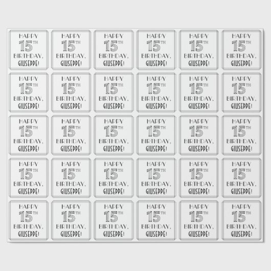 HAPPY 15TH BIRTHDAY; Art Deco Style; aangepaste na Cadeaupapier (Vlak)