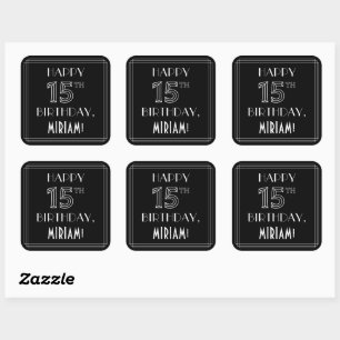 HAPPY 15TH BIRTHDAY; Art Deco Style; aangepaste na Vierkante Sticker
