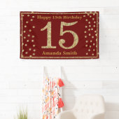 Happy 15th Birthday Banner Burgundy Red Gold (Insitu)