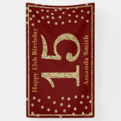Happy 15th Birthday Banner Burgundy Red Gold (Verticaal)