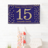 Happy 15th Birthday Banner Navy Blue Gold Glitter (Insitu)