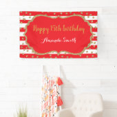 Happy 15th Birthday Banner Red en Gold Glitter (Insitu)