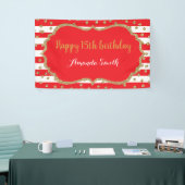 Happy 15th Birthday Banner Red en Gold Glitter (Beurs)