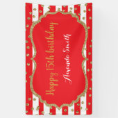 Happy 15th Birthday Banner Red en Gold Glitter (Verticaal)