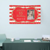 Happy 15th Birthday Banner Red Gold Glitter Foto (Beurs)