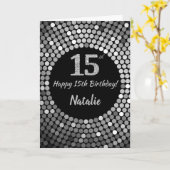 Happy 15th Birthday Black en Silver Glitter Card Kaart (Gele Bloem)