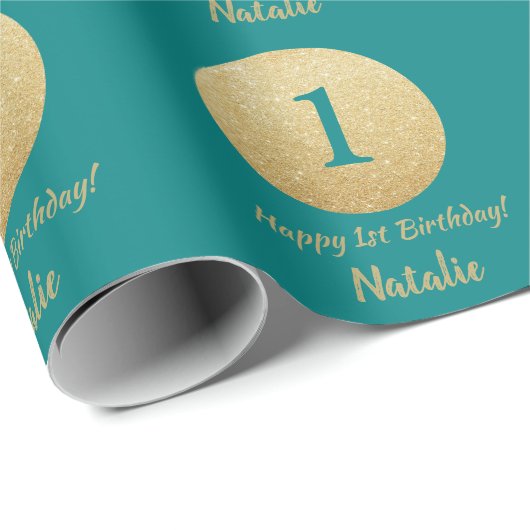 Happy 15th Birthday Blauwgroen en Gold Glitter Cadeaupapier (Rol Hoek)