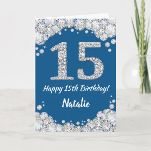 Happy 15th Birthday Blue en Silver Glitter Card Kaart