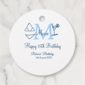 Happy 15th Birthday blue voeg naam monogram bikini Bedankjes Labels (Voorkant)